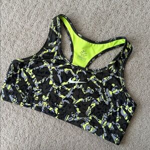 Nike Black and Neon Yellow Camouflage Sports Bra